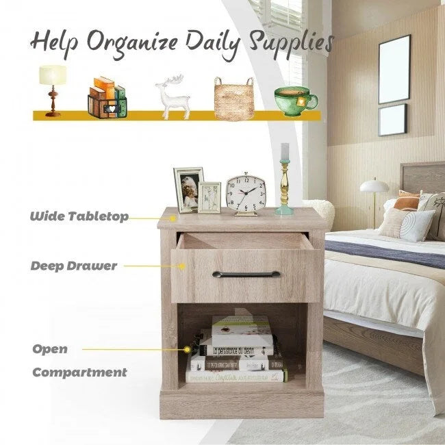 Compact Nightstand with Drawer and Shelf
