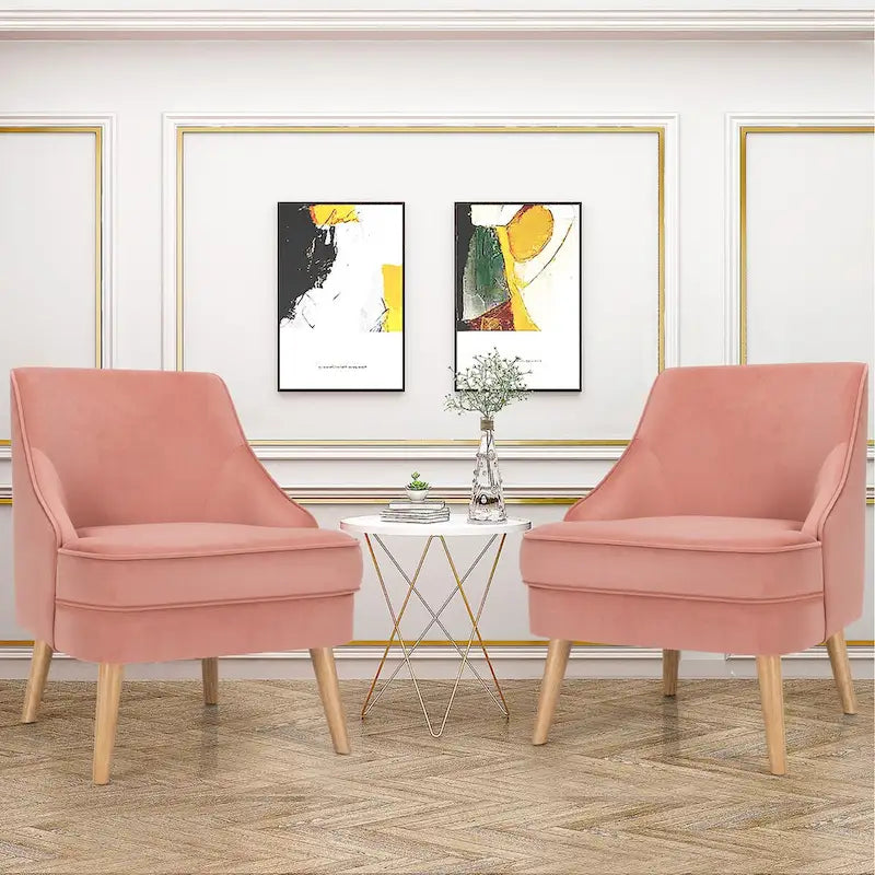 Costway Set of 2 Accent Chairs Velvet Single Sofa Chair w/Rubber Wood