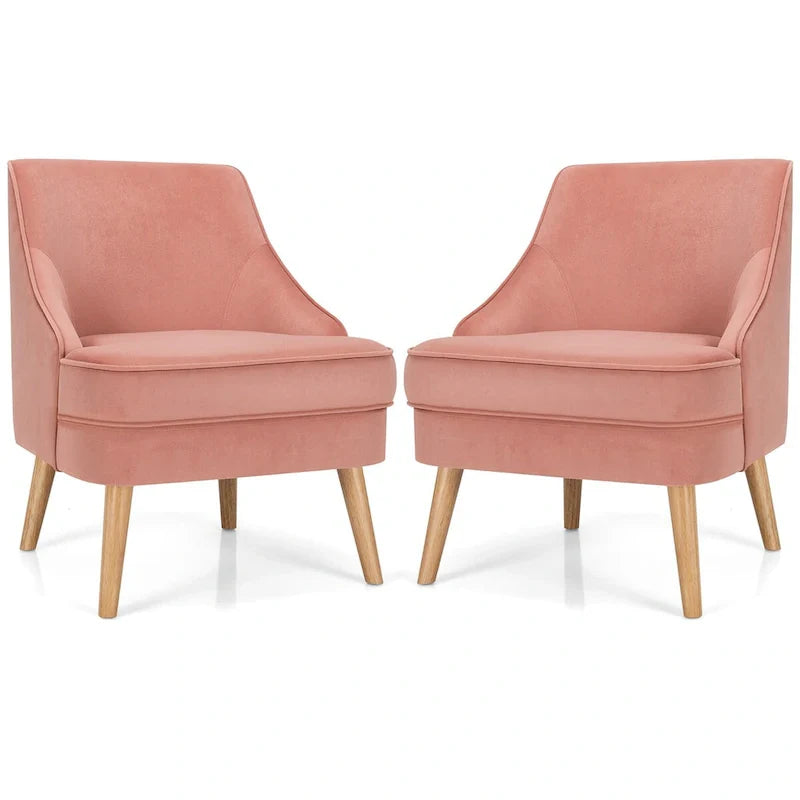 Costway Set of 2 Accent Chairs Velvet Single Sofa Chair w/Rubber Wood