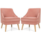 Costway Set of 2 Accent Chairs Velvet Single Sofa Chair w/Rubber Wood