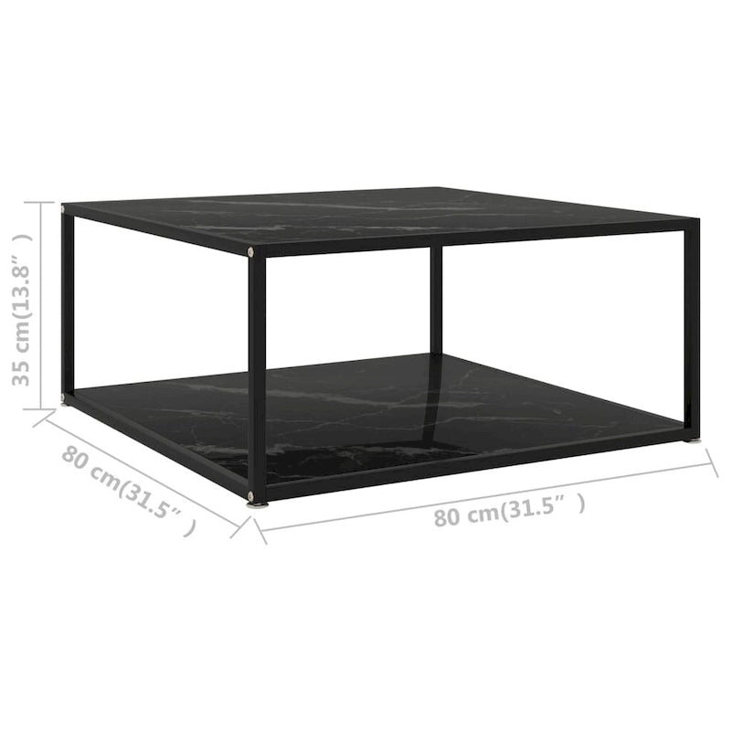 vidaXL Coffee Table Black 31.5x31.5x13.8 Tempered Glass - 31.5 x 31.5 x 13.8