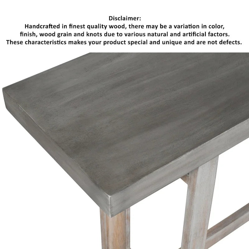 59 Inch Artisan Crafted Farmhouse Console Table with Geometric Interlocked Base, Rustic Light Brown