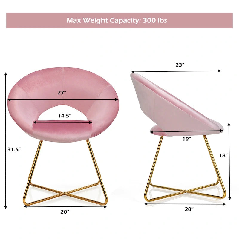 Costway Modern Velvet Accent Chair Upholstered Vanity Chair w/Golden - See Details