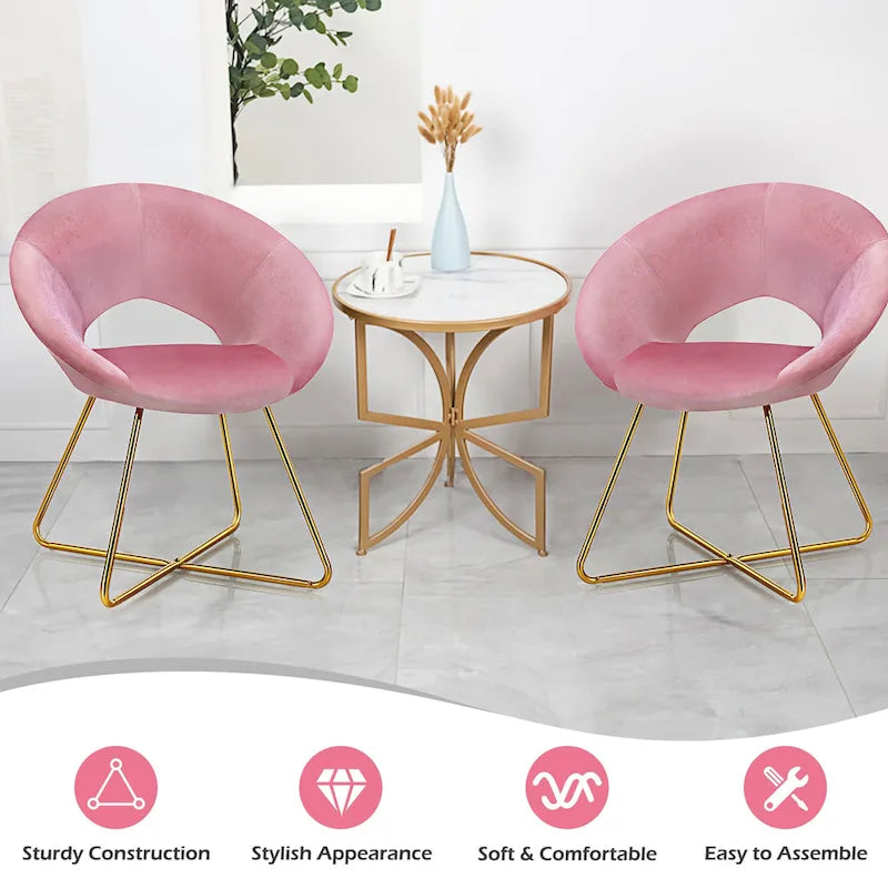 Costway Modern Velvet Accent Chair Upholstered Vanity Chair w/Golden - See Details