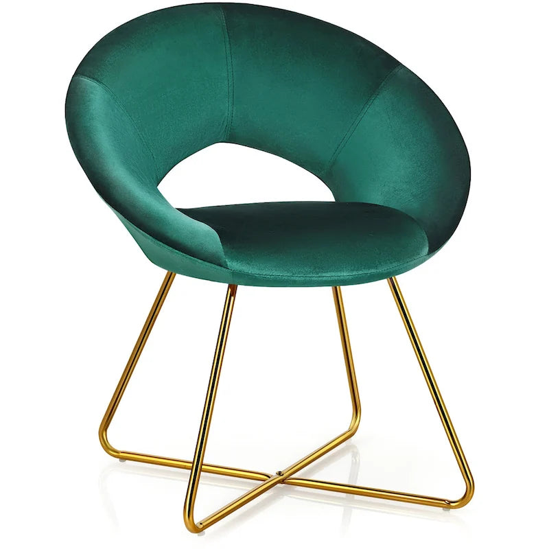 Costway Modern Velvet Accent Chair Upholstered Vanity Chair w/Golden - See Details