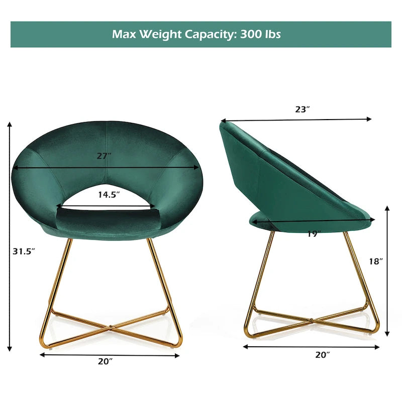 Costway Modern Velvet Accent Chair Upholstered Vanity Chair w/Golden - See Details