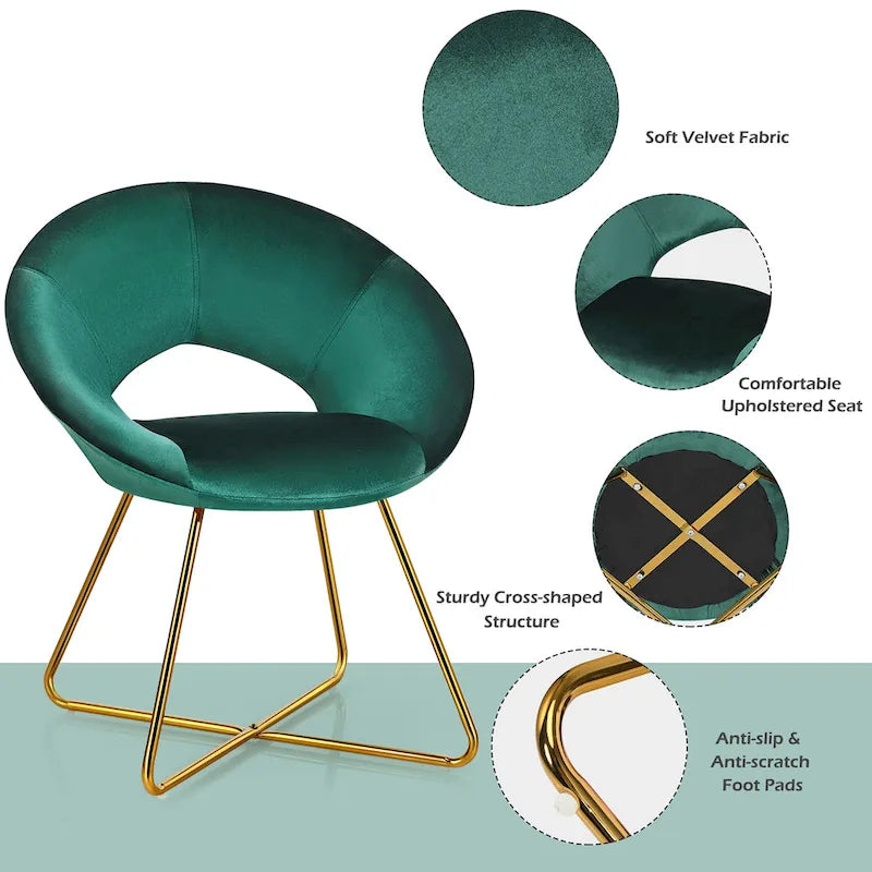 Costway Modern Velvet Accent Chair Upholstered Vanity Chair w/Golden - See Details