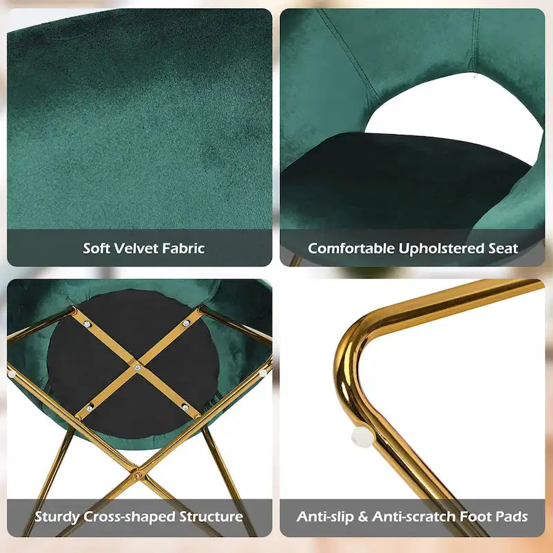 Costway Modern Velvet Accent Chair Upholstered Vanity Chair w/Golden - See Details