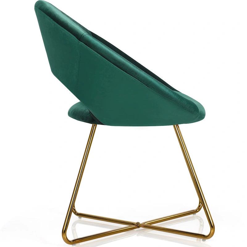 Costway Modern Velvet Accent Chair Upholstered Vanity Chair w/Golden - See Details