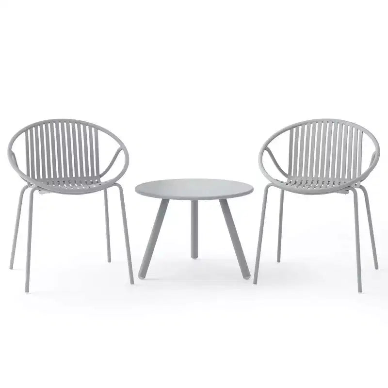Costway 3 Pieces Bistro Set All Weather PP Patio Conversation Set with Round Coffee table Gray/Green