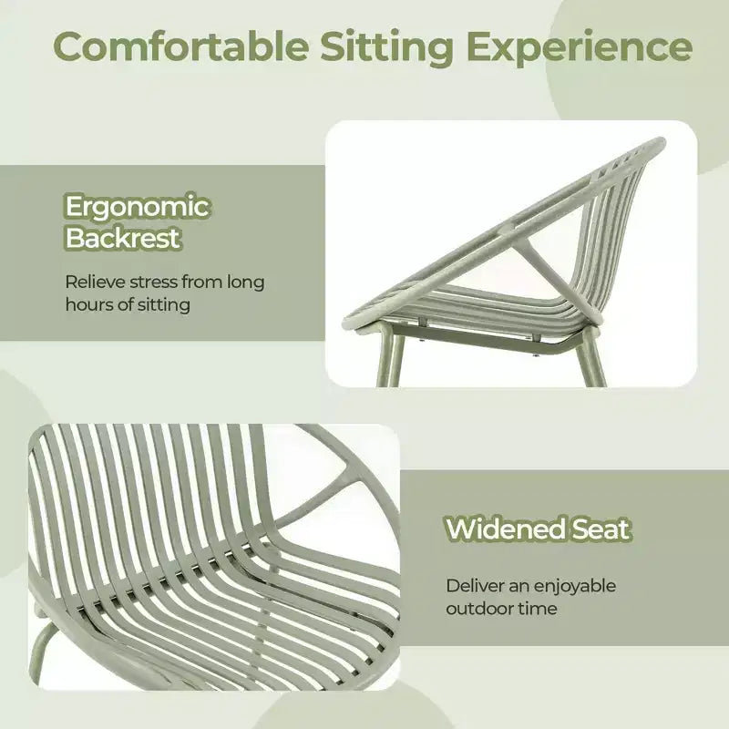 Costway 3 Pieces Bistro Set All Weather PP Patio Conversation Set with Round Coffee table Gray/Green
