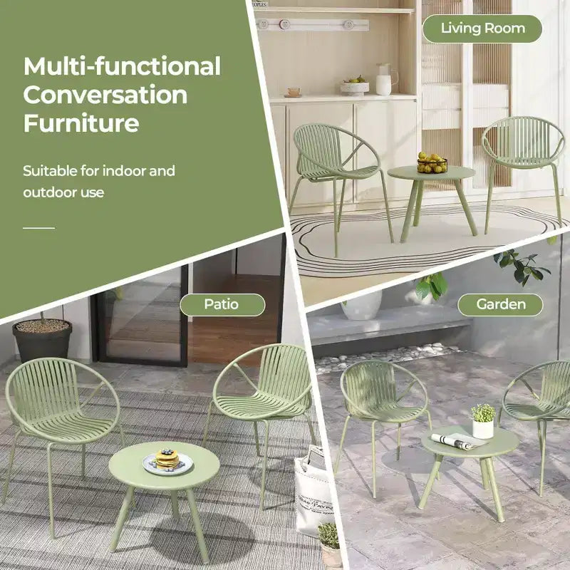Costway 3 Pieces Bistro Set All Weather PP Patio Conversation Set with Round Coffee table Gray/Green
