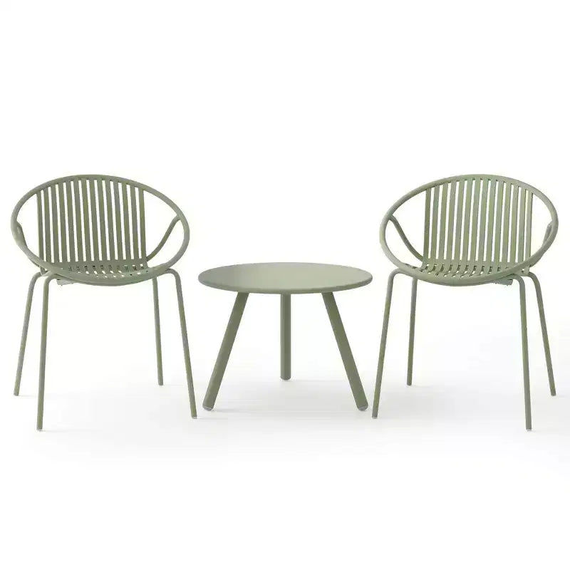 Costway 3 Pieces Bistro Set All Weather PP Patio Conversation Set with Round Coffee table Gray/Green