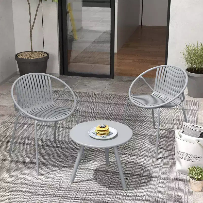 Costway 3 Pieces Bistro Set All Weather PP Patio Conversation Set with Round Coffee table Gray/Green