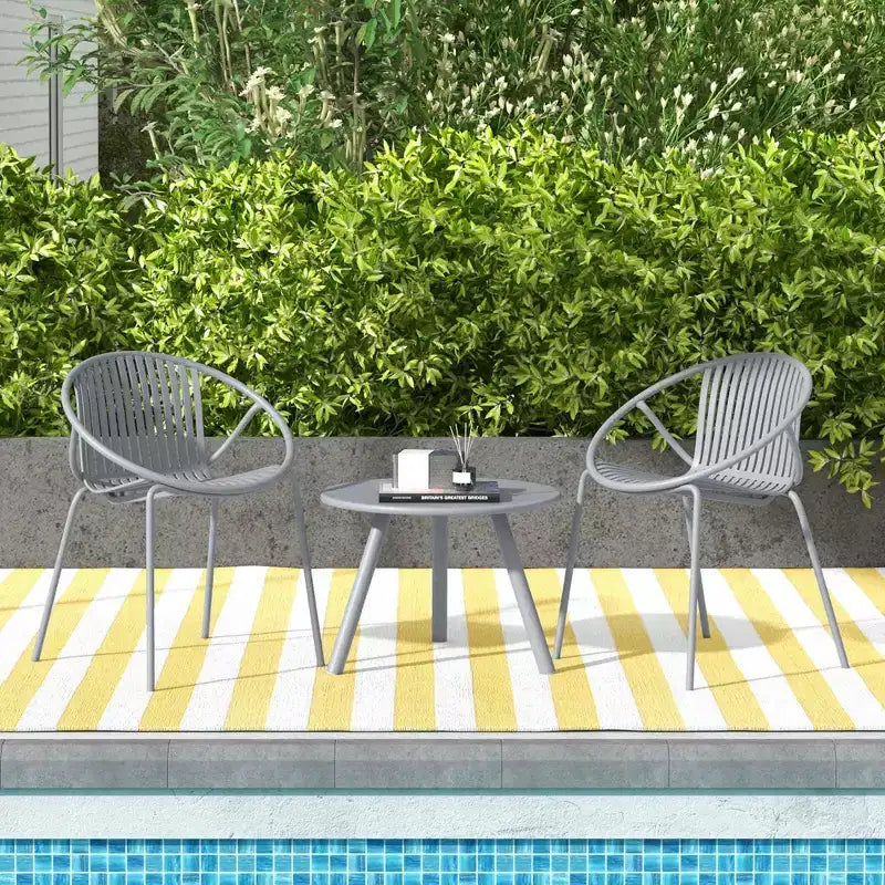 Costway 3 Pieces Bistro Set All Weather PP Patio Conversation Set with Round Coffee table Gray/Green