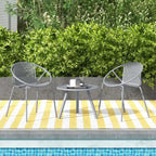 Costway 3 Pieces Bistro Set All Weather PP Patio Conversation Set with Round Coffee table Gray/Green