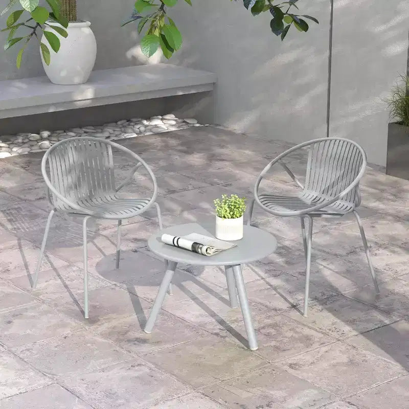 Costway 3 Pieces Bistro Set All Weather PP Patio Conversation Set with Round Coffee table Gray/Green