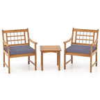 Costway 3 Pieces Acacia Wood Patio Bistro Set Outdoor Conversation Set with Cushions Off White/Gray/Navy
