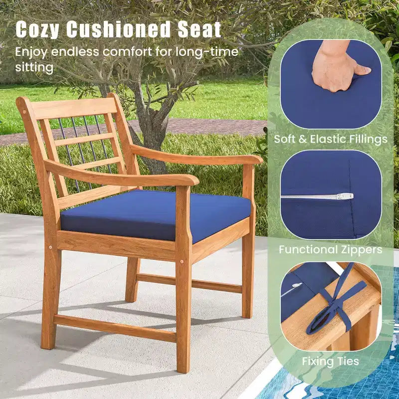 Costway 3 Pieces Acacia Wood Patio Bistro Set Outdoor Conversation Set with Cushions Off White/Gray/Navy