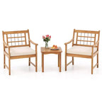 Costway 3 Pieces Acacia Wood Patio Bistro Set Outdoor Conversation Set with Cushions Off White/Gray/Navy