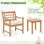 Costway 3 Pieces Acacia Wood Patio Bistro Set Outdoor Conversation Set with Cushions Off White/Gray/Navy
