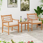 Costway 3 Pieces Acacia Wood Patio Bistro Set Outdoor Conversation Set with Cushions Off White/Gray/Navy