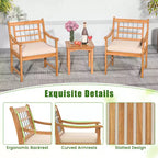 Costway 3 Pieces Acacia Wood Patio Bistro Set Outdoor Conversation Set with Cushions Off White/Gray/Navy