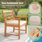 Costway 3 Pieces Acacia Wood Patio Bistro Set Outdoor Conversation Set with Cushions Off White/Gray/Navy