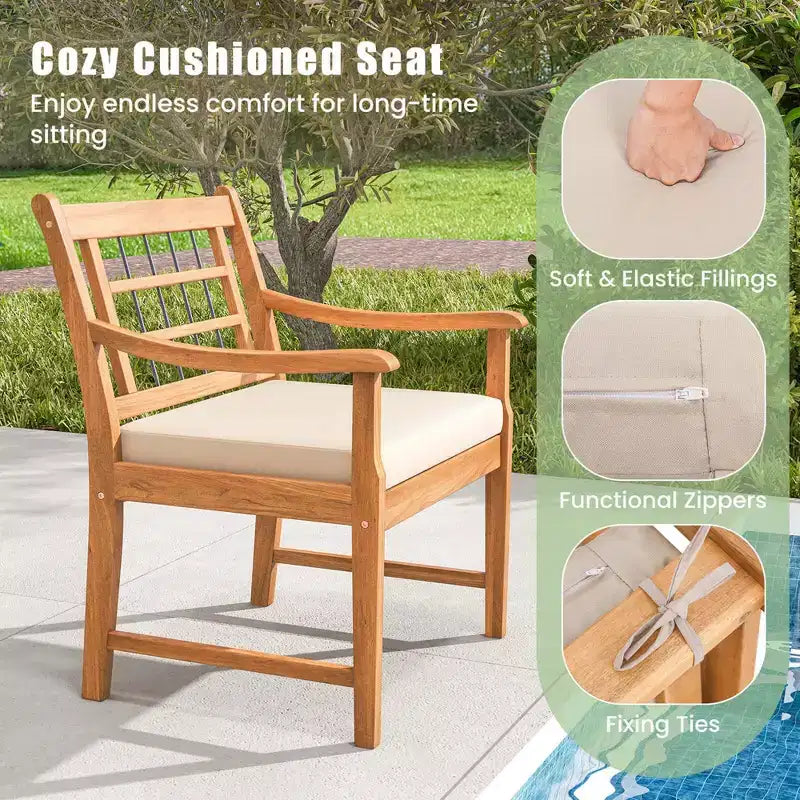 Costway 3 Pieces Acacia Wood Patio Bistro Set Outdoor Conversation Set with Cushions Off White/Gray/Navy