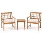 Costway 3 Pieces Acacia Wood Patio Bistro Set Outdoor Conversation Set with Cushions Off White/Gray/Navy