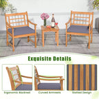 Costway 3 Pieces Acacia Wood Patio Bistro Set Outdoor Conversation Set with Cushions Off White/Gray/Navy