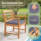 Costway 3 Pieces Acacia Wood Patio Bistro Set Outdoor Conversation Set with Cushions Off White/Gray/Navy
