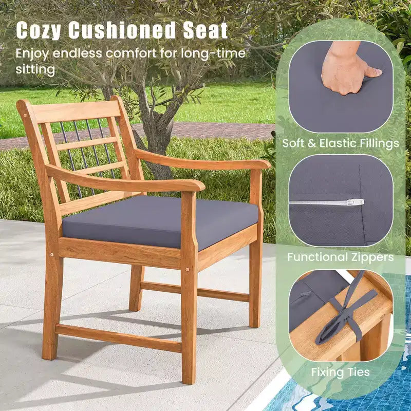 Costway 3 Pieces Acacia Wood Patio Bistro Set Outdoor Conversation Set with Cushions Off White/Gray/Navy