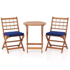 Costway 3 PCS Acacia Wood Patio Bistro Set Folding Outdoor Table and Chairs with Cushions Off White/Navy/Gray