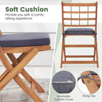Costway 3 PCS Acacia Wood Patio Bistro Set Folding Outdoor Table and Chairs with Cushions Off White/Navy/Gray