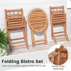 Costway 3 PCS Acacia Wood Patio Bistro Set Folding Outdoor Table and Chairs with Cushions Off White/Navy/Gray