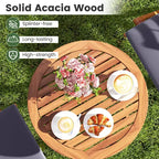 Costway 3 PCS Acacia Wood Patio Bistro Set Folding Outdoor Table and Chairs with Cushions Off White/Navy/Gray