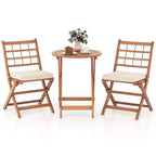 Costway 3 PCS Acacia Wood Patio Bistro Set Folding Outdoor Table and Chairs with Cushions Off White/Navy/Gray