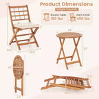 Costway 3 PCS Acacia Wood Patio Bistro Set Folding Outdoor Table and Chairs with Cushions Off White/Navy/Gray