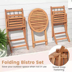 Costway 3 PCS Acacia Wood Patio Bistro Set Folding Outdoor Table and Chairs with Cushions Off White/Navy/Gray