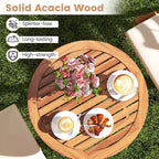 Costway 3 PCS Acacia Wood Patio Bistro Set Folding Outdoor Table and Chairs with Cushions Off White/Navy/Gray