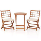 Costway 3 PCS Acacia Wood Patio Bistro Set Folding Outdoor Table and Chairs with Cushions Off White/Navy/Gray
