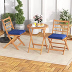 Costway 3 PCS Acacia Wood Patio Bistro Set Folding Outdoor Table and Chairs with Cushions Off White/Navy/Gray