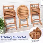 Costway 3 PCS Acacia Wood Patio Bistro Set Folding Outdoor Table and Chairs with Cushions Off White/Navy/Gray