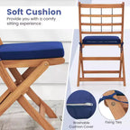 Costway 3 PCS Acacia Wood Patio Bistro Set Folding Outdoor Table and Chairs with Cushions Off White/Navy/Gray