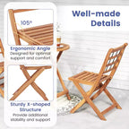 Costway 3 PCS Acacia Wood Patio Bistro Set Folding Outdoor Table and Chairs with Cushions Off White/Navy/Gray
