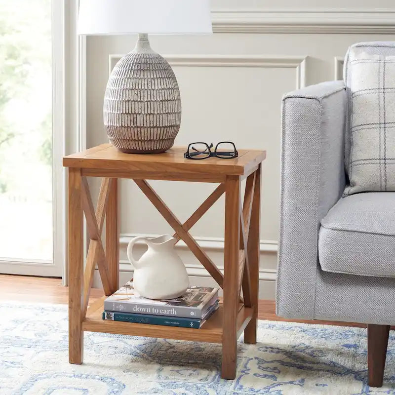 SAFAVIEH Yasumi White Cross Back End Table - 18.1 x 13.4 x 21.5 - 18Wx13Dx22H