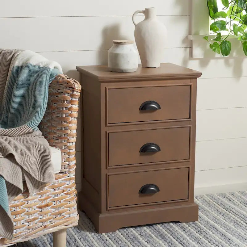 SAFAVIEH Claudine Grey 3-Drawer Storage Side Table - 17.7 x 13.8 x 26.8 - 18Wx14Dx26H