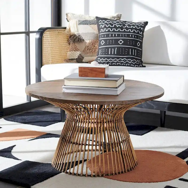 SAFAVIEH Aveline Modern Rattan Round Coffee Table - 31.5 W x 31.5 L x 17.7 H - 32Wx32Dx18H