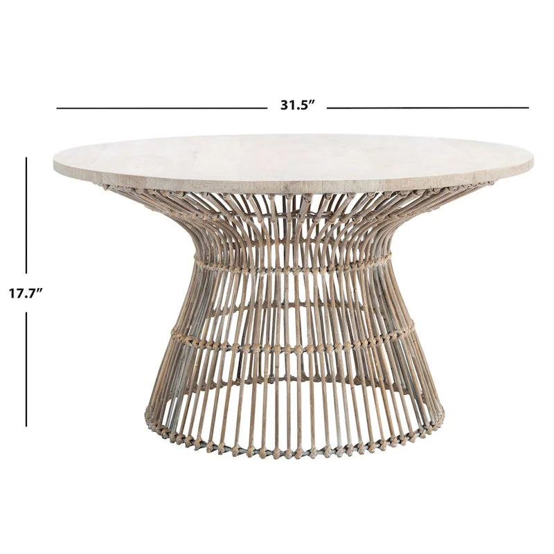 SAFAVIEH Aveline Modern Rattan Round Coffee Table - 31.5 W x 31.5 L x 17.7 H - 32Wx32Dx18H